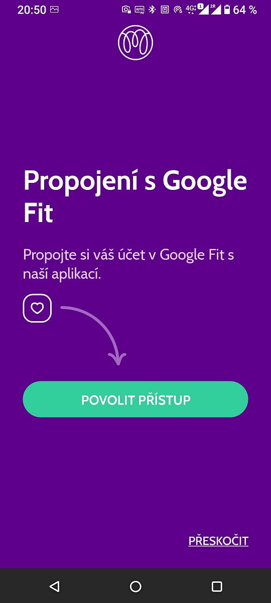 Propojení aplikace s Google Fit, verze pro Android. (12/2020)