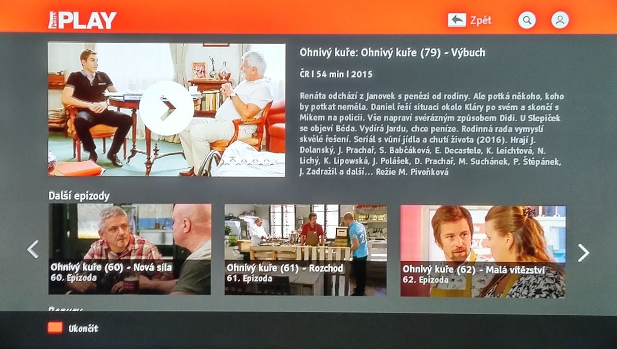 Po opakovaném přehrání reklamy následovalo náhlé ukončení přehrávání pořadu a návrat do základní nabídky.