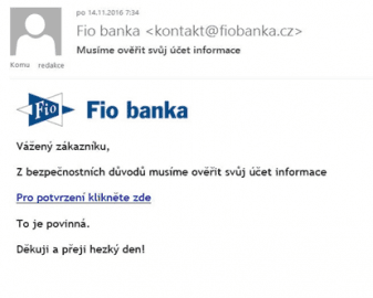 Pokus o phishingový útok na klienty Fio banky.