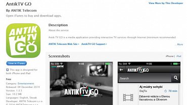 Aplikace Antik TV Go v Apple AppStore. Existuje ale i verze mobilní televize pro Android a Windows.