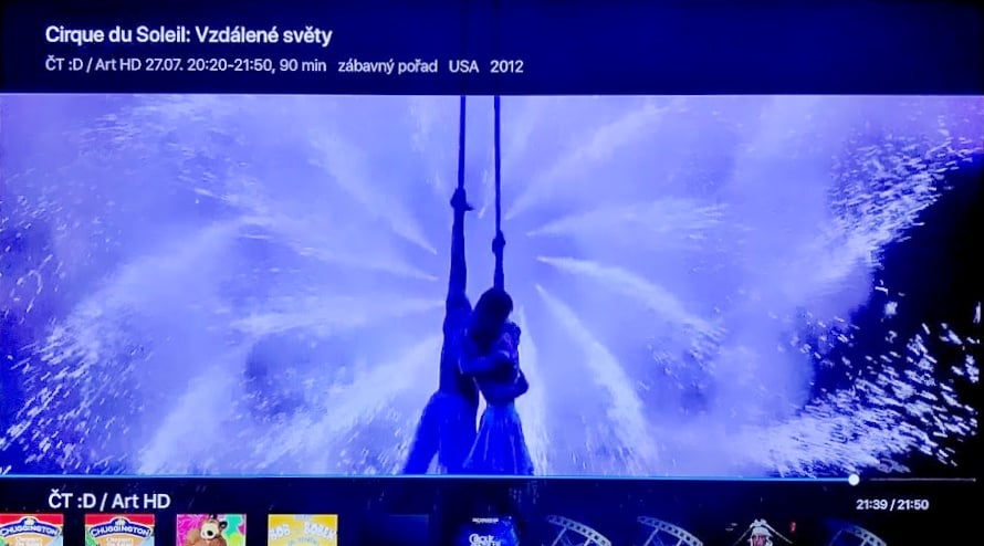 Ovládací lišta při živém vysílání v aplikaci Digi TV na Apple TV