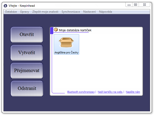 <p>Hlavní strana aplikace a seznam databází</p>