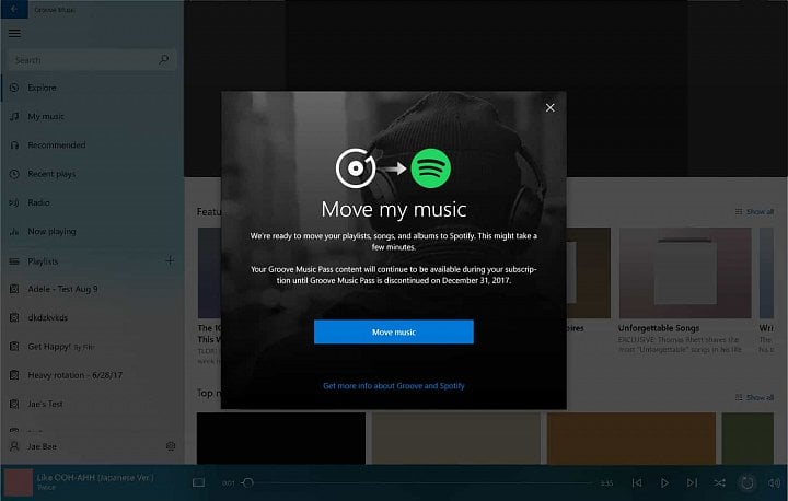 Takhle bude vypadat migrace hudby do Spotify (foto: Microsoft)