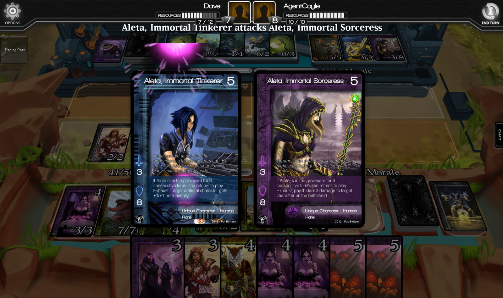 Karetní hra ve stylu Magicka, ale s animovanými kartami.