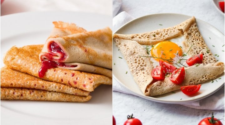 Pohankové palačinky s marmeládou a s vejcem