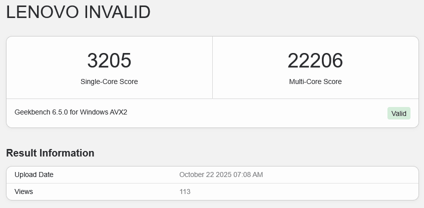 Procesor Intel Core Ultra 7 270K Plus v Geekbench
