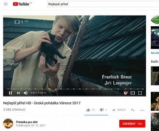 Nejlepší přítel - plná verze pohádky na Youtube s datumem 25. 12. 2017.