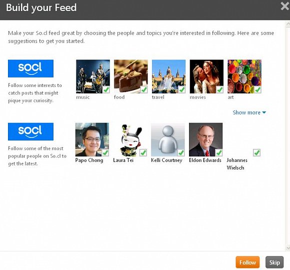 Pokud překonáte všechny nástrahy registrace, můžete si vybrat z katalogu zálib a aktuálně "populárních uživatelů", kteří následně svými příspěvky vytapetují Zeď.