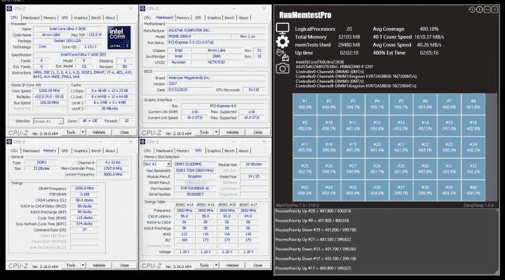Podpora DDR5-7200 na deskách Asus platformy Intel LGA 1851