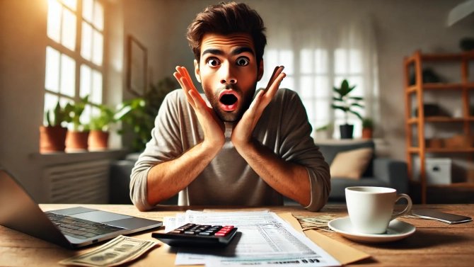 Překvapený muž s otevřenou pusou.