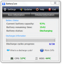 <p>BatteryCare - kromě údajů o baterii zobrazuje i teplotu procesoru a disku</p>