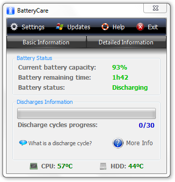 <p>BatteryCare - kromě údajů o baterii zobrazuje i teplotu procesoru a disku</p>