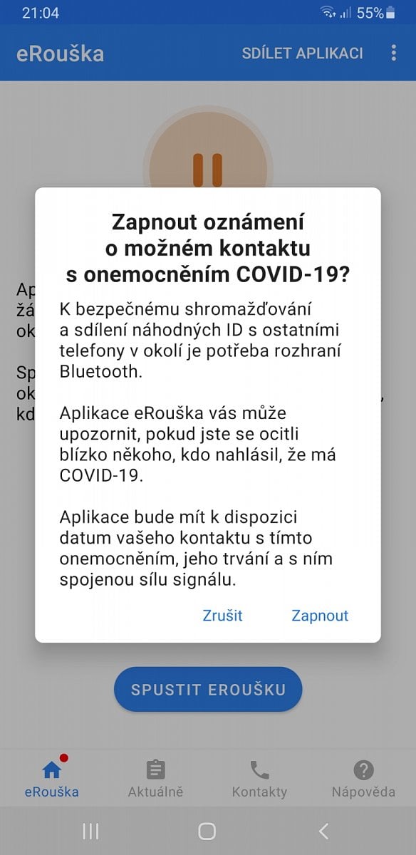 eRouška 2.0 - mobilní aplikace - Android