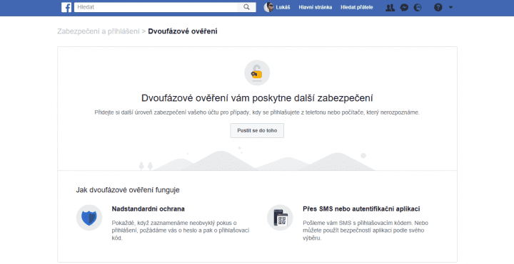 Zapnutí 2FA na Facebooku