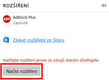 Microsoft Edge s povoleným sideloadingem