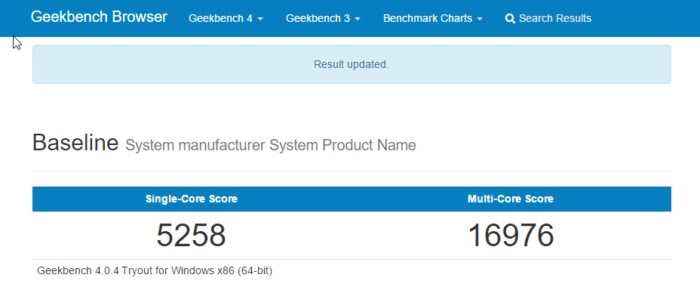 Výsledky benchmarku z programu Geekbench