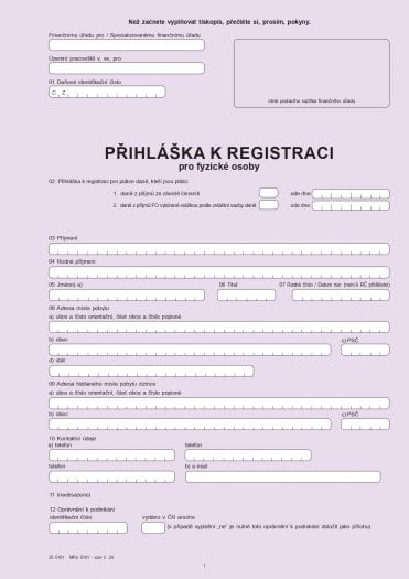 Autor: Finanční správa ČR Přihláška k registraci pro fyzické osoby
