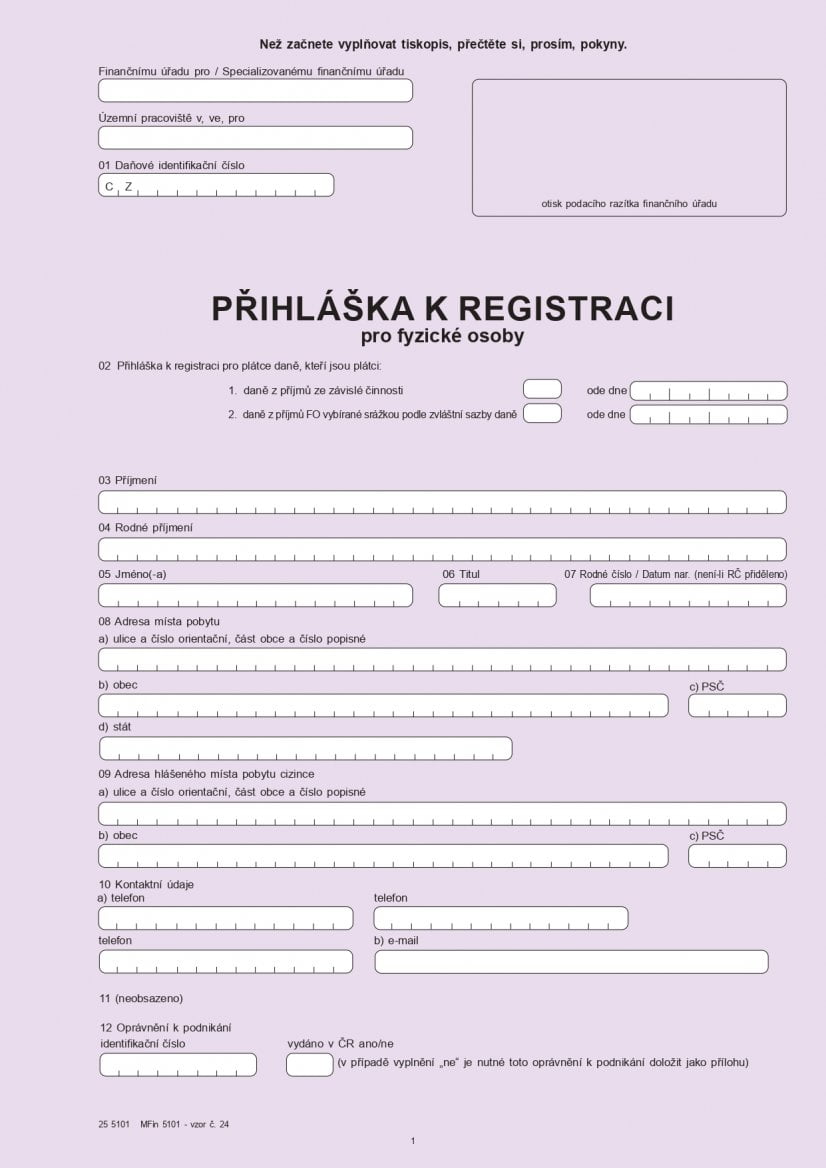 Přihláška k registraci pro fyzické osoby