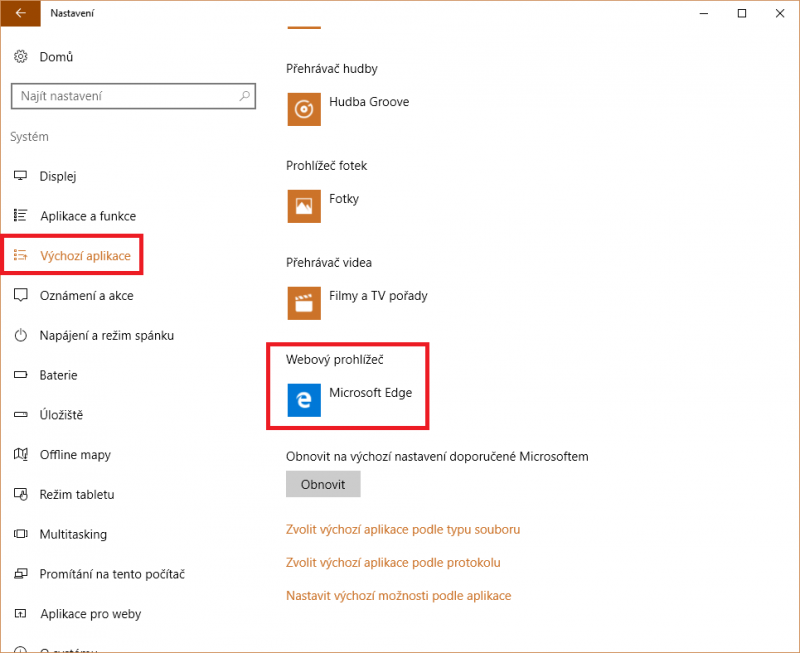 Výchozí aplikace ve Windows 10