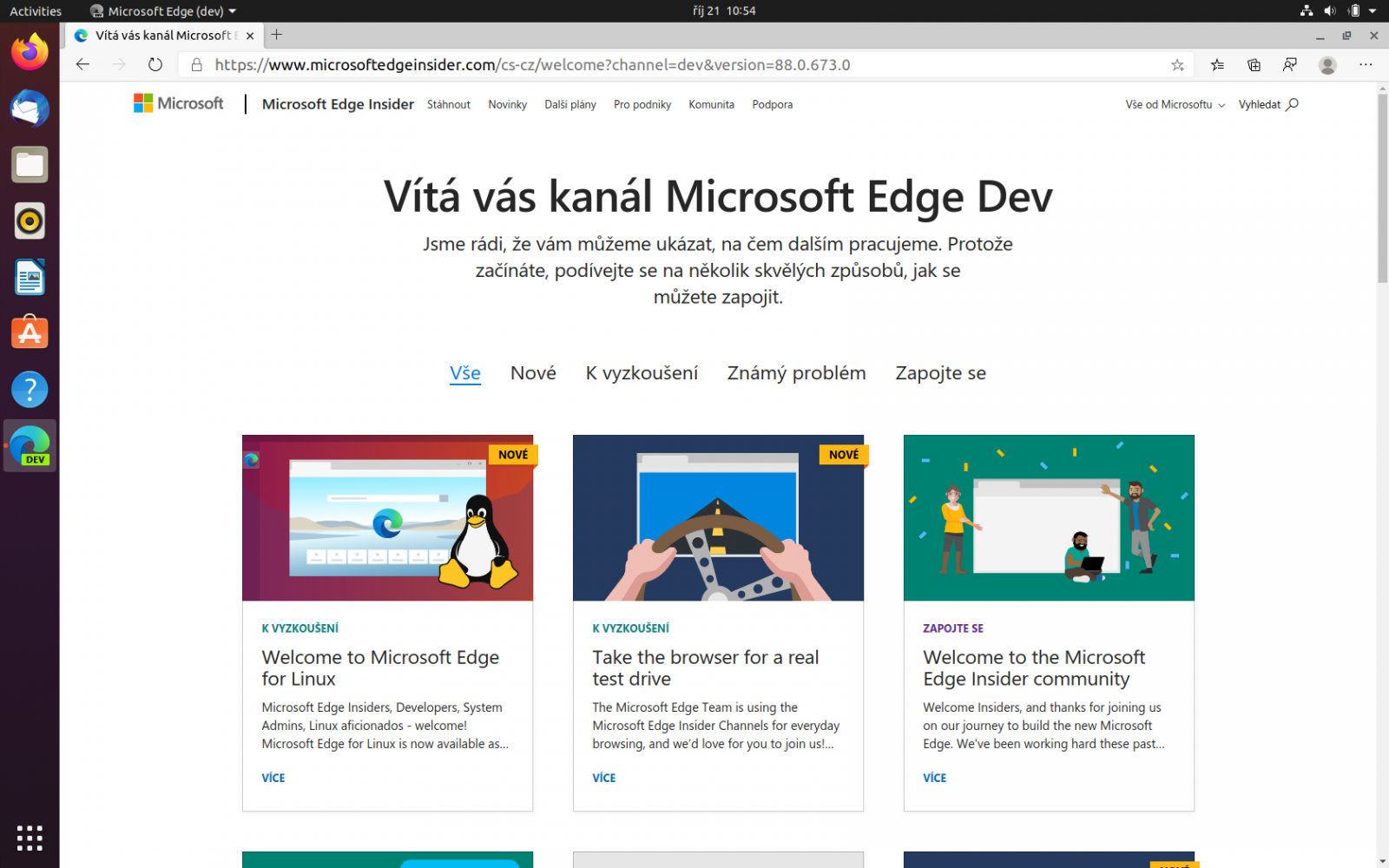 Microsoft Edge preview v Ubuntu