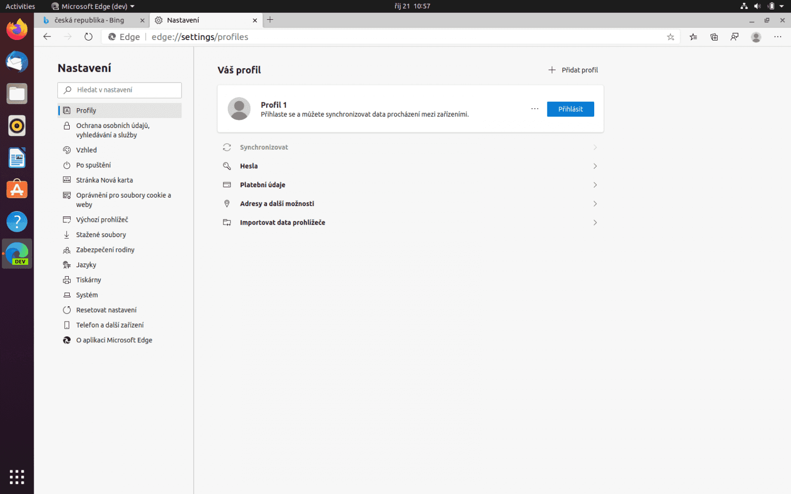 Microsoft Edge preview v Ubuntu