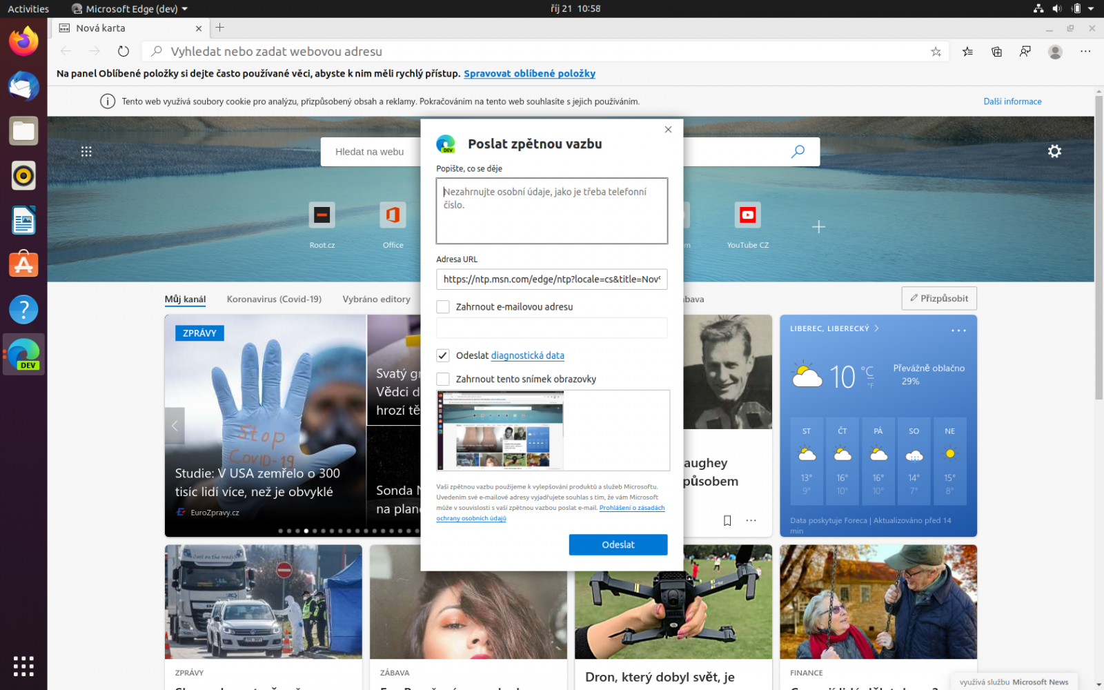 Microsoft Edge preview v Ubuntu