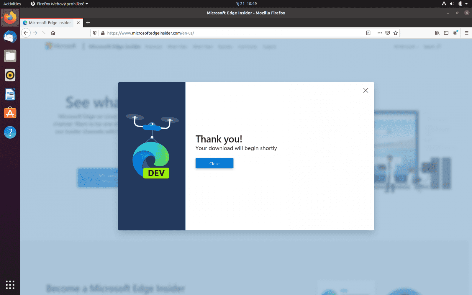 Microsoft Edge preview v Ubuntu