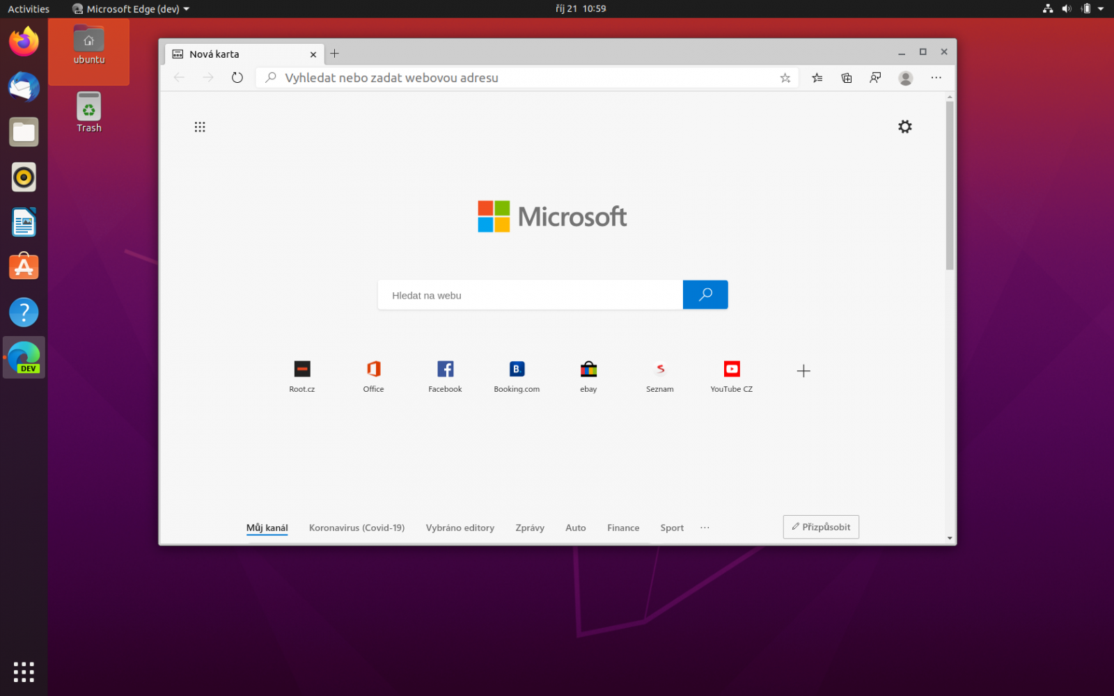 Microsoft Edge preview v Ubuntu