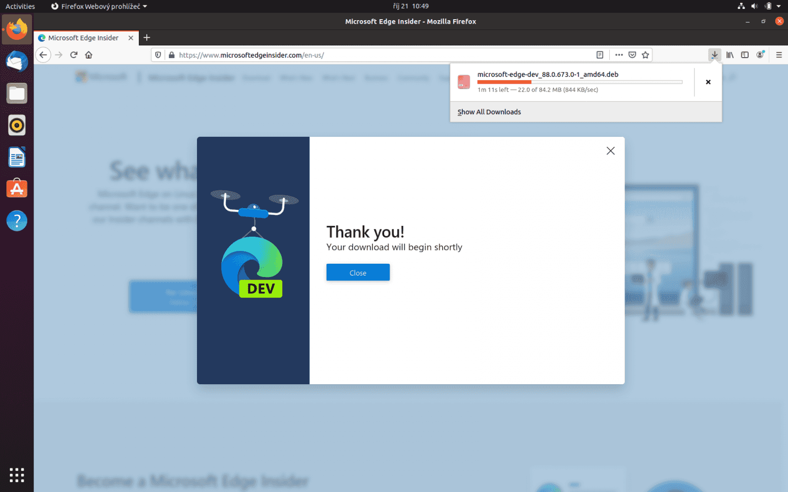 Microsoft Edge preview v Ubuntu