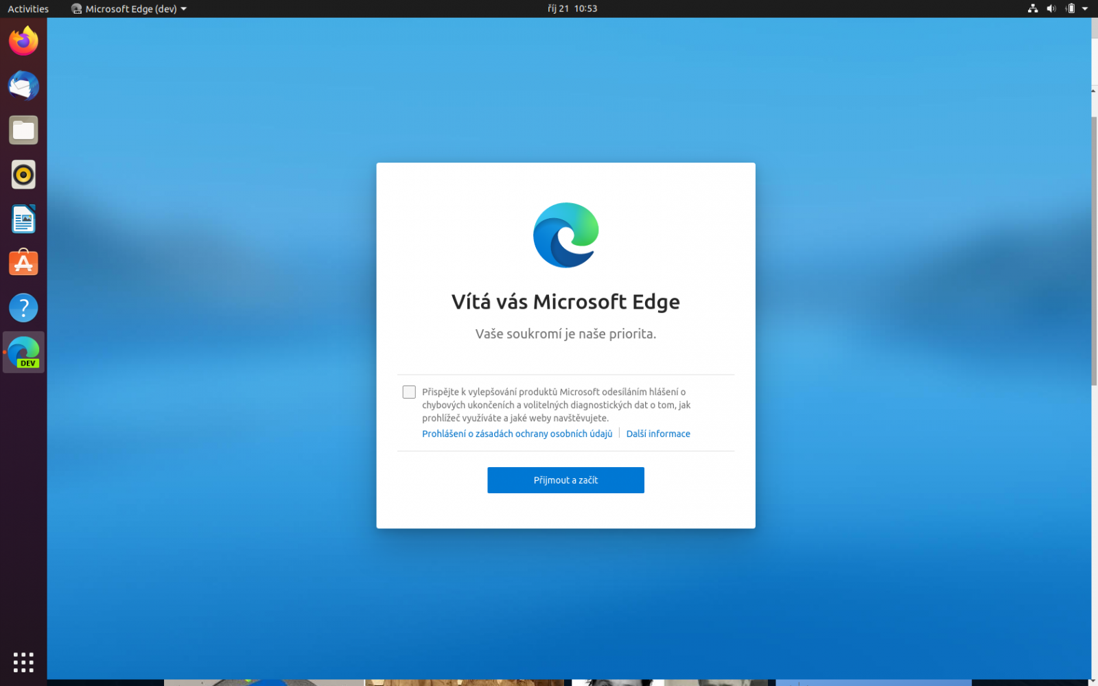 Microsoft Edge preview v Ubuntu