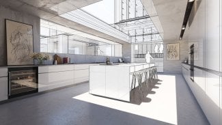 Kuchyňský interiér v programu SketchUp.