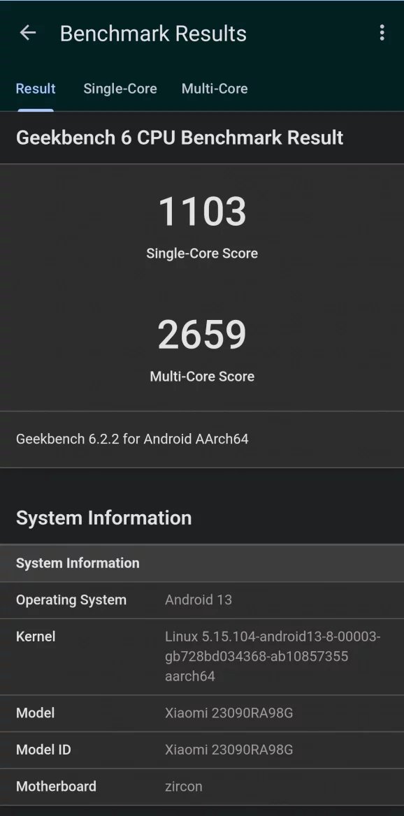 Výsledky GeekBench 6 benchmarku