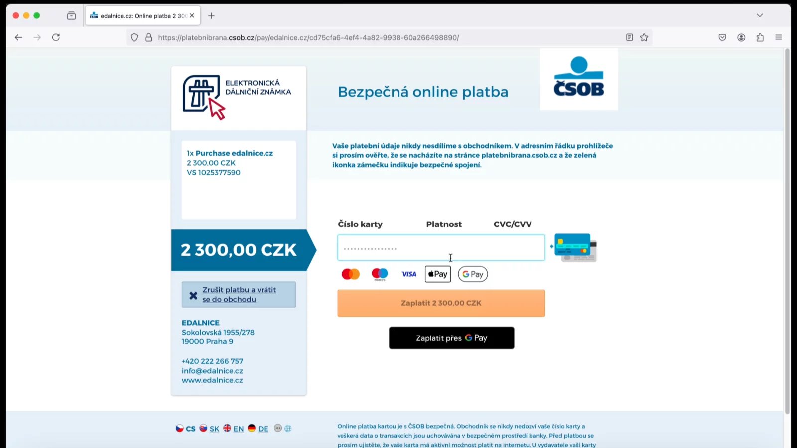Vyplňte platební údaje.