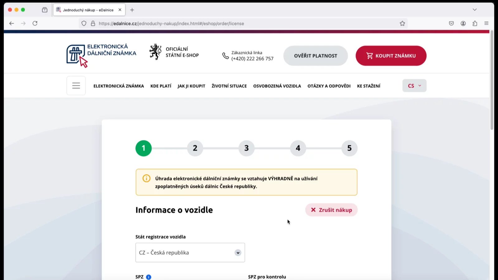 V řádku Stát registrace vozidla zadejte příslušný stát. Automaticky je tam nastavena Česká republika.
