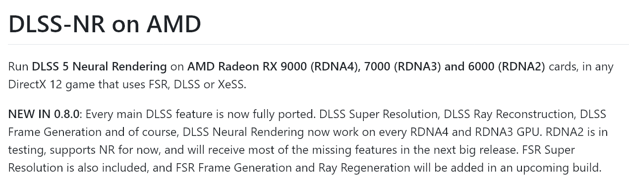 Projekt DLSS-NR on AMD