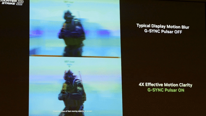 Simulovaná vizualizace efektu technologie Nvidia G-Sync Pulsar