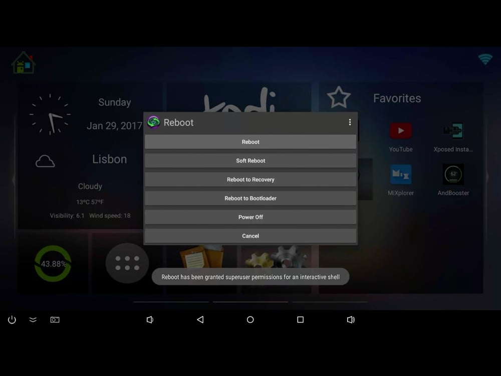 Instalace a odinstalace root access, reboot přístroje