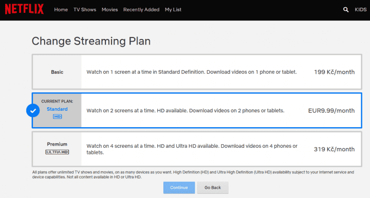 Netflix nechá aktivní tarify nadále běžet v eurech