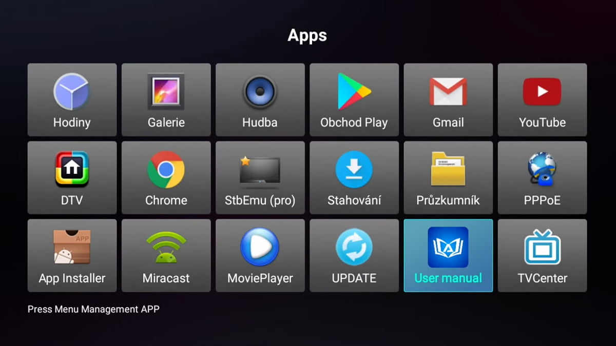 Uživatelské rozhraní a aplikace Tesla TEH-500 DVB-T2