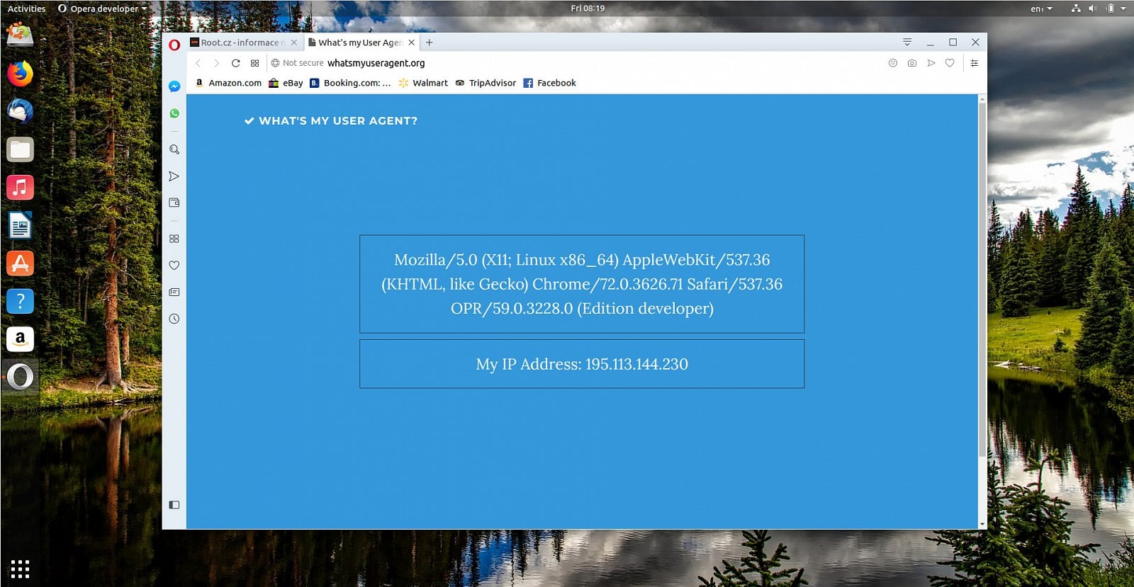 Takto vypadá User Agent nové Opery.