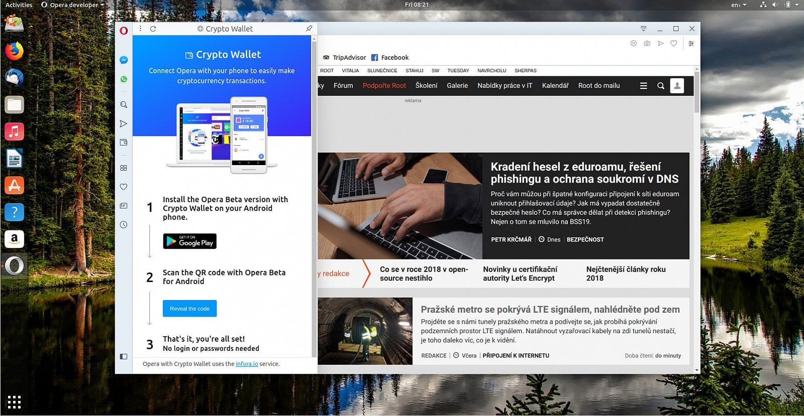 Novinkou je bezpečná krypto peněženka, která dovoluje podepisovat transakce pomocí mobilu. Musíte si ale spárovat mobilní a desktopovou Operu.