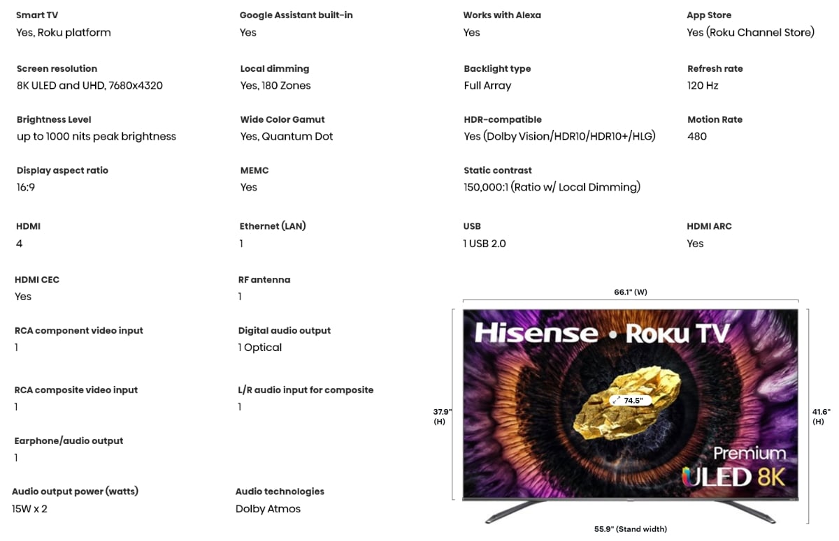 8K ULED TV Hisense s Roku OS/Android TV
