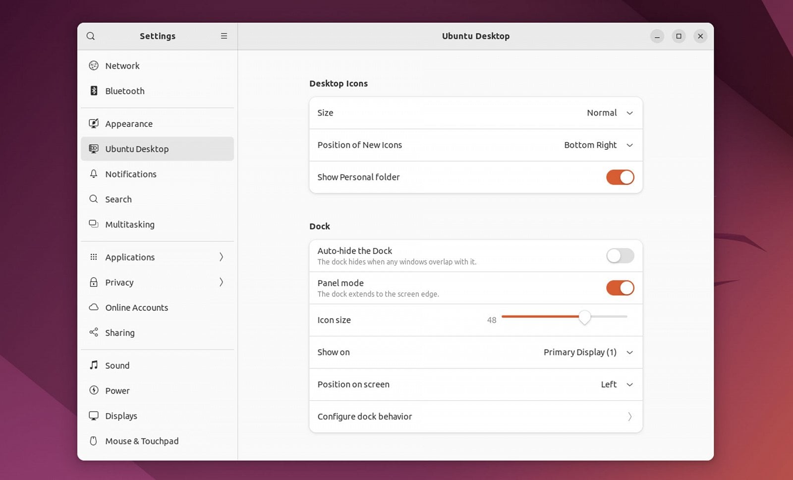 Správce nastavení v Ubuntu 22.10