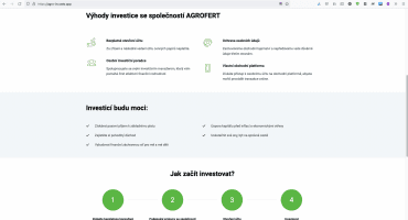 Podvodná webová stránka lákající na investiční služby pod značkou Agrofertu. (26. 1. 2022)