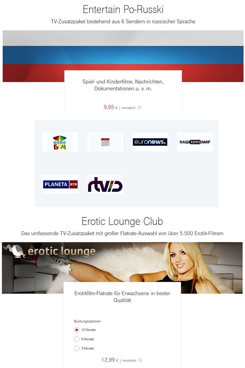 EntertainTV - další programové balíčky