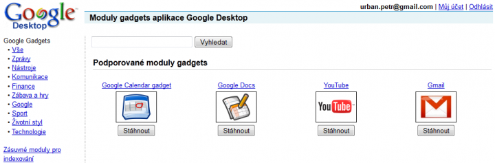 Miniapliakce pro Google Desktop