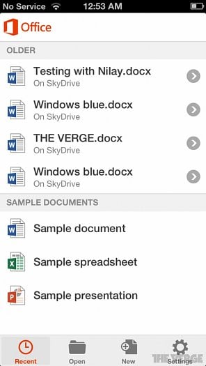 Domovská obrazovka nabízí rozcestník k dokumentům na SkyDrivu a jednotlivým editorům. Zdroj: TheVerge.com