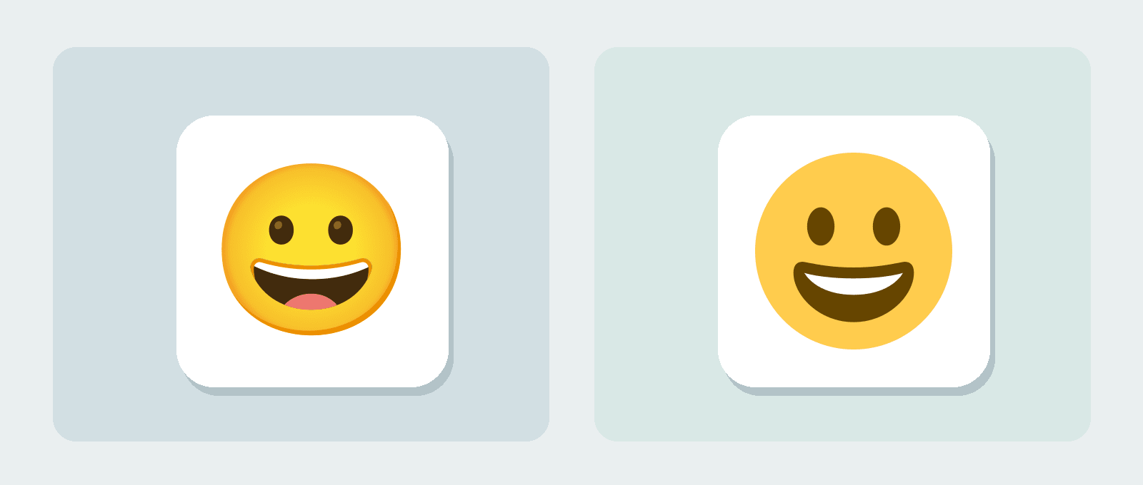 Stejný usměvavý znak emoji ve dvou odlišných barevných kresbách vedle sebe.