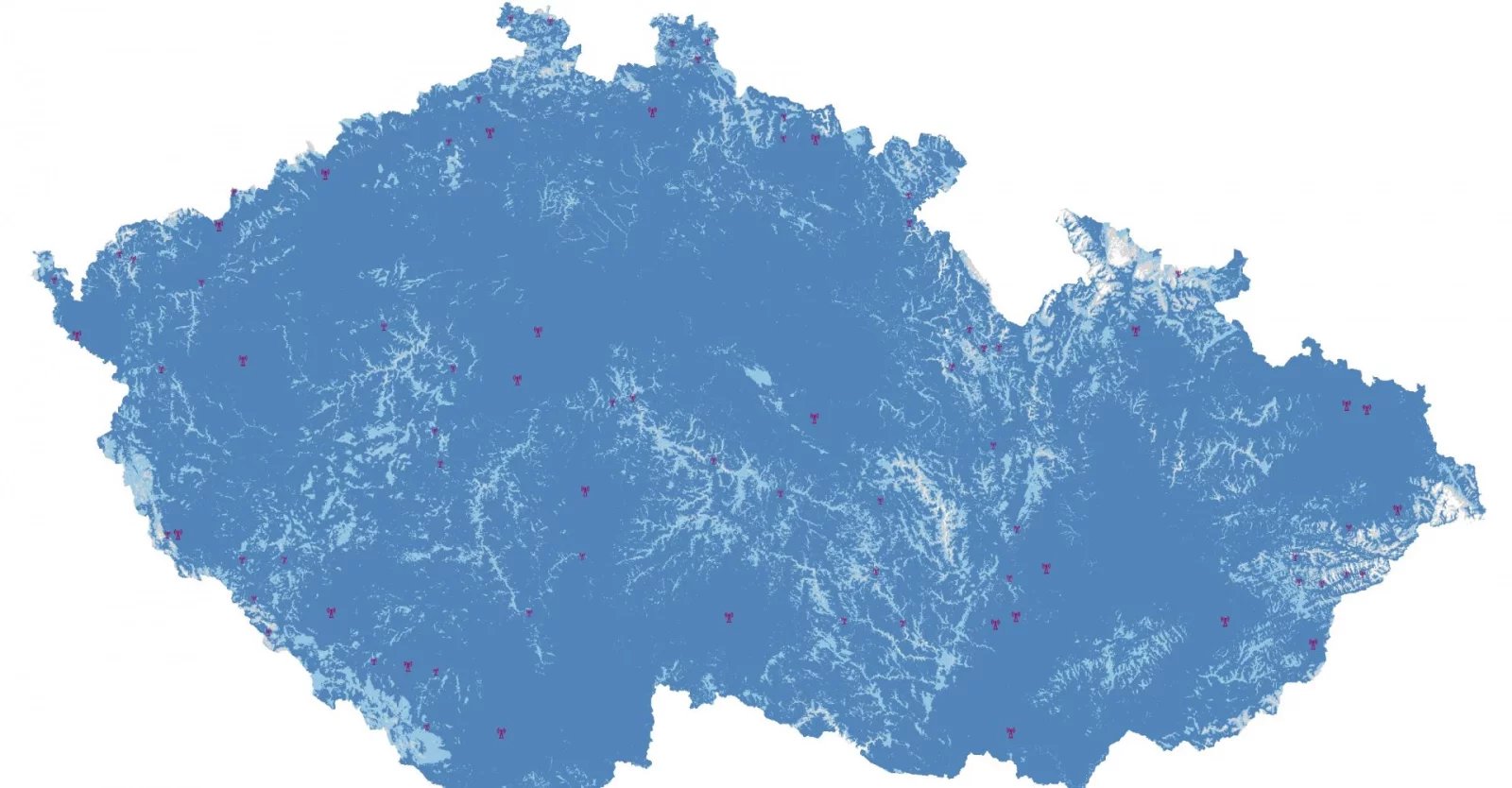 Orientační mapa pokrytí celoplošného DVB-T2 Multiplexu 23