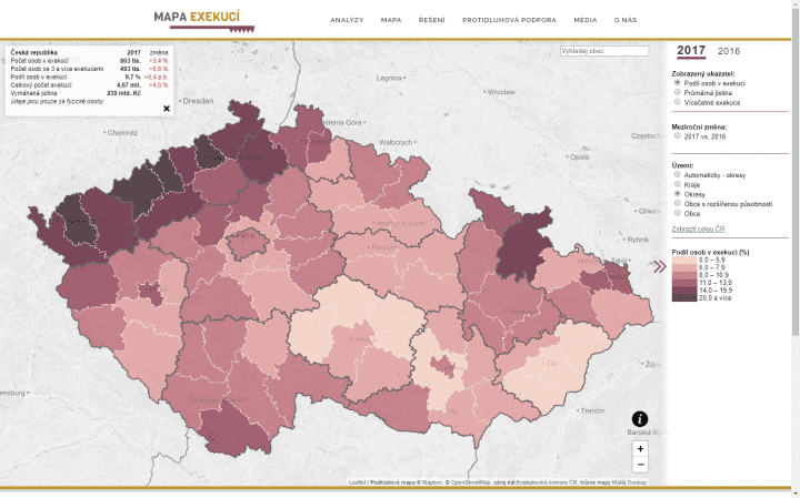 Podíl osob v exekuci (okresy)